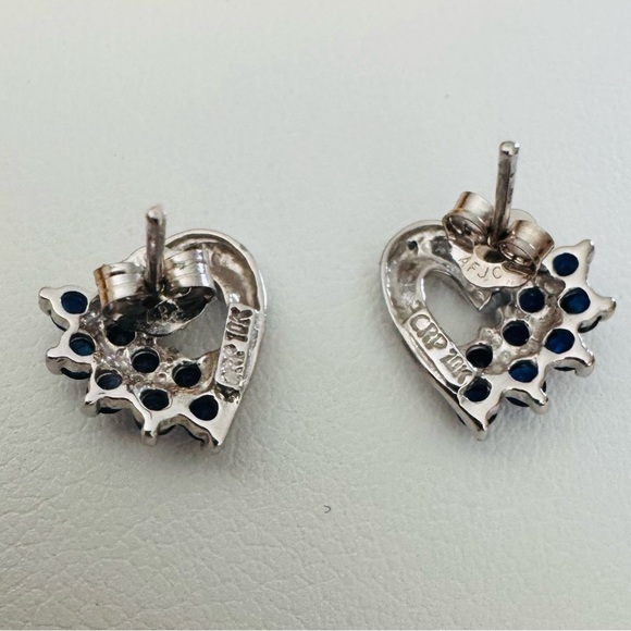 10K White Gold Heart Cluster Earrings with sapphires and  10K White Gold Heart Cluster Earrings with sapphires and diamonds